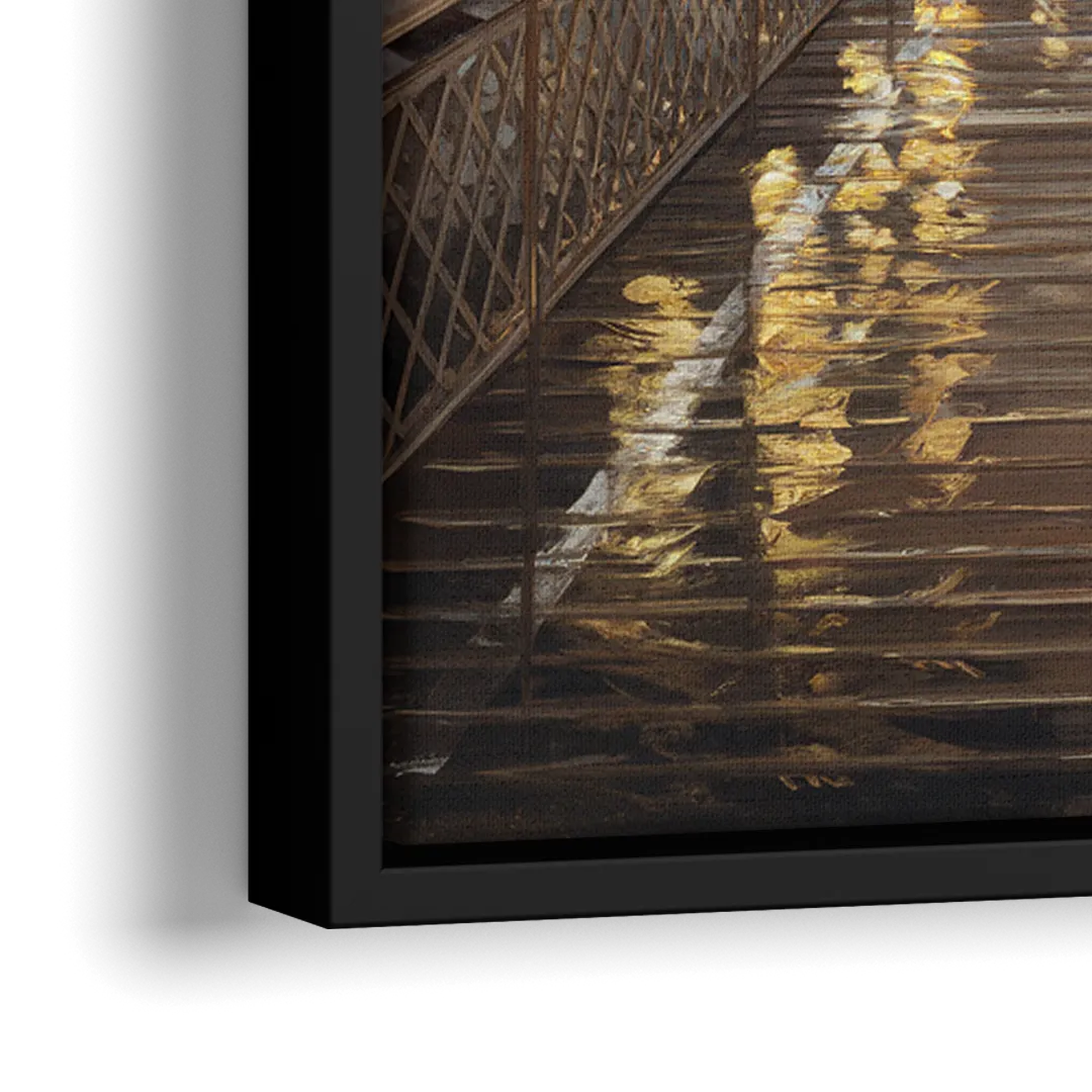 New York City Brooklyn Bridge View - Close-Up Black Frame Canvas