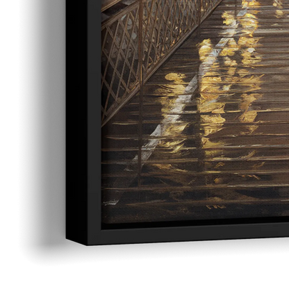 New York City Brooklyn Bridge View - Close-Up Black Frame Canvas
