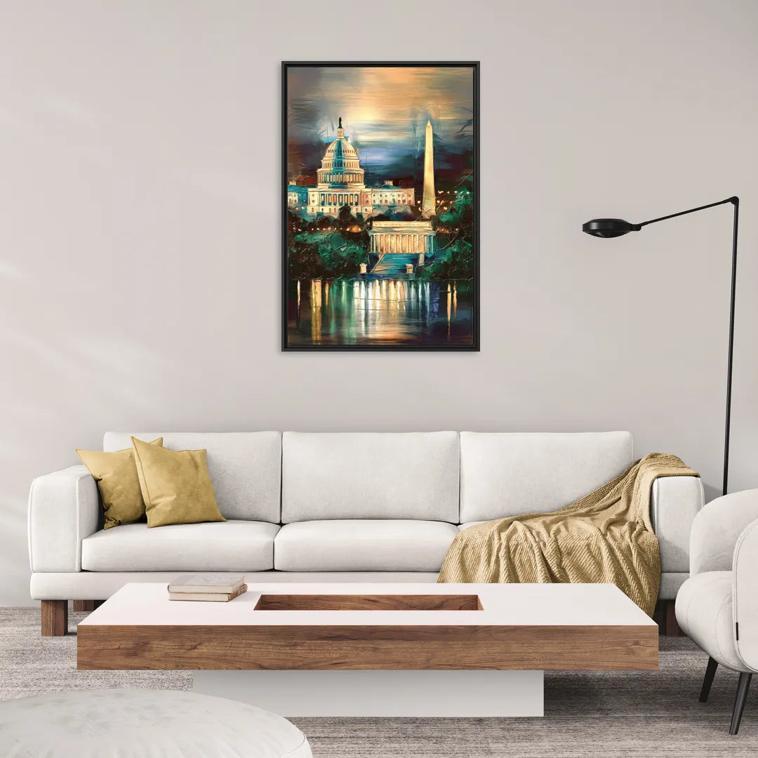 Washington DC Historic Landmarks - Living Room Black Frame Canvas