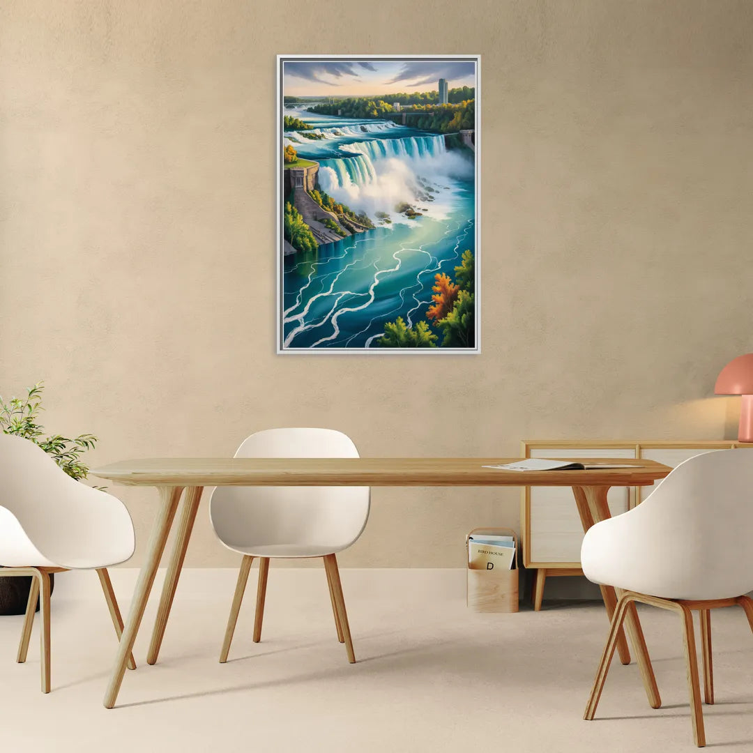 Niagara River Rapids - Living Room White Frame Canvas
