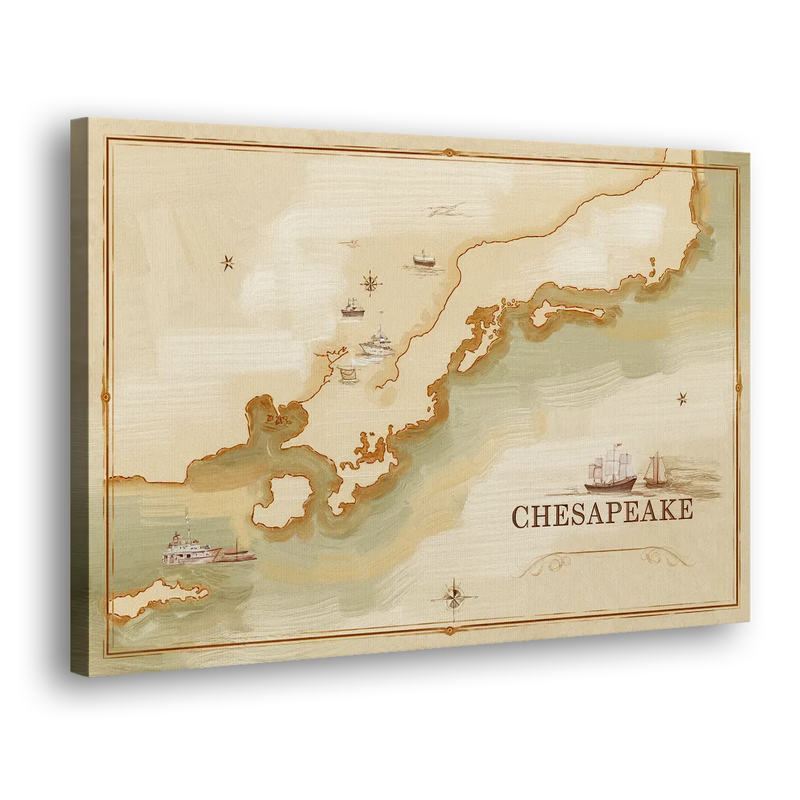 Chesapeake Bay Map Elegance - Canvas Print Art Sides