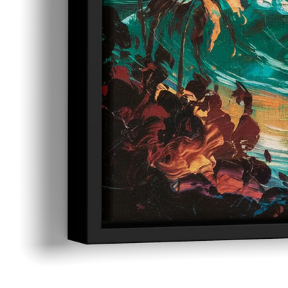 Los Angeles Sunset Over The Ocean - Close-Up Black Frame Canvas
