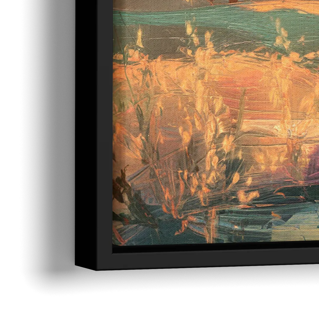 Bisbee Sunset Over Hills - Close-Up Black Frame Canvas