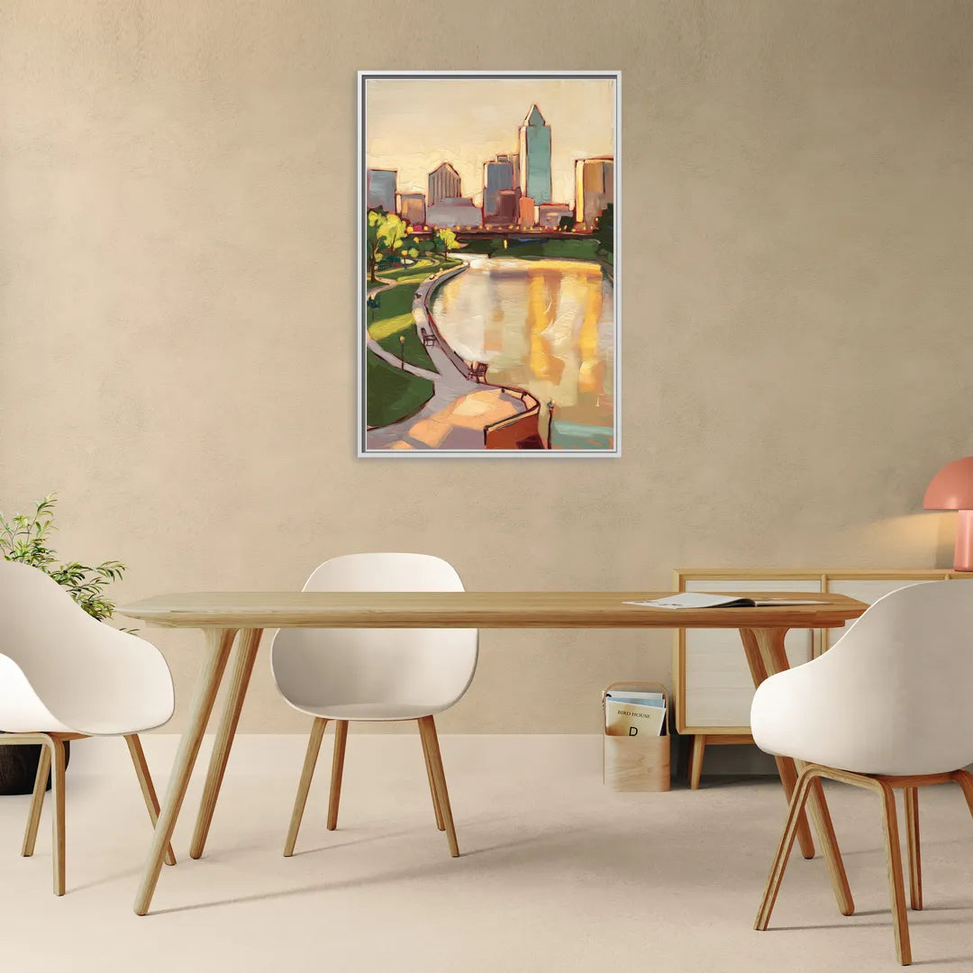 Omaha Scenic Riverfront - Living Room White Frame Canvas