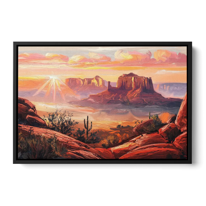 Sedona Sunrise Over Mesa - Black Frame Canvas