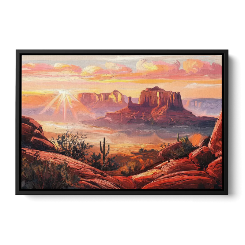 Sedona Sunrise Over Mesa - Black Frame Canvas