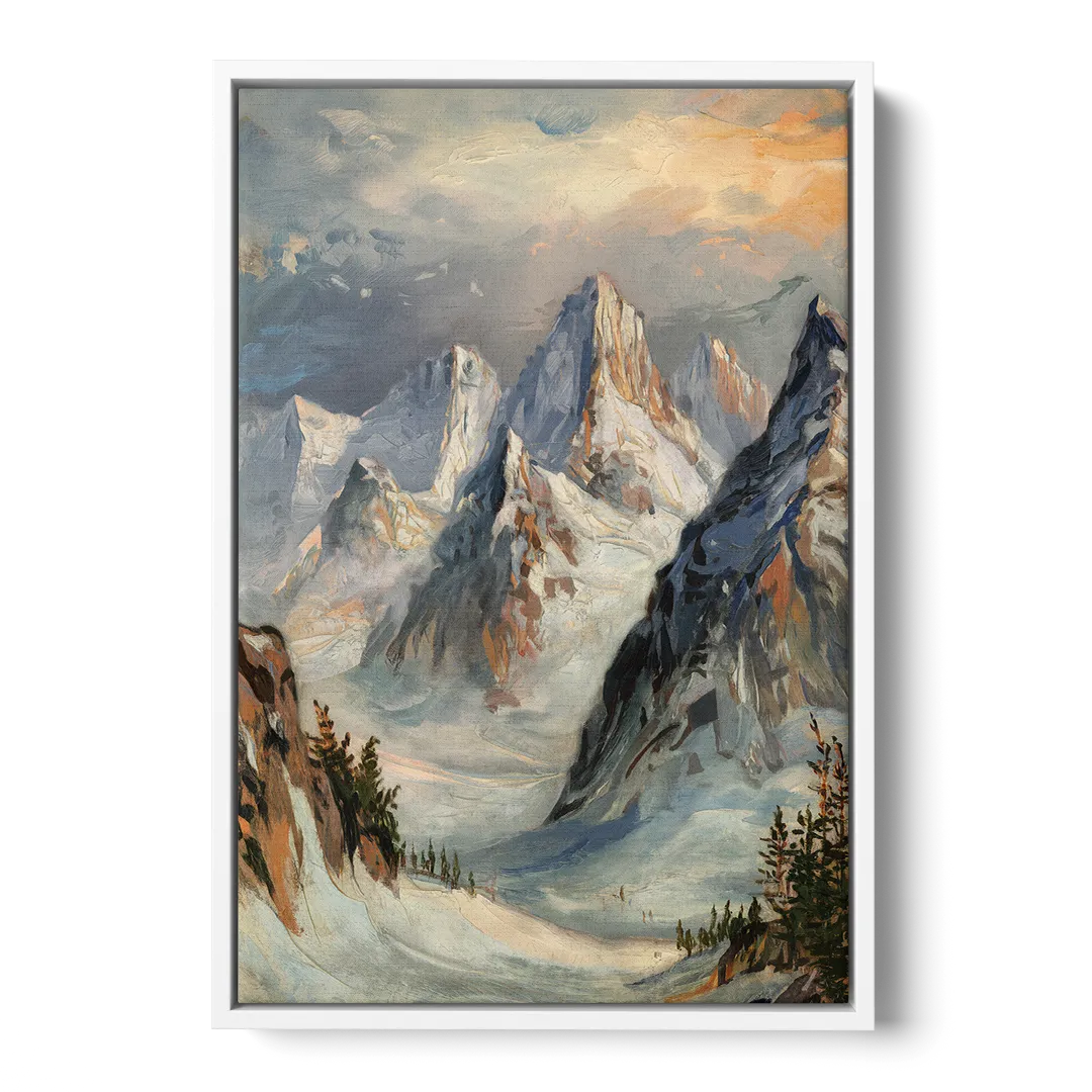 Anchorage Snowy Peaks - White Frame Canvas