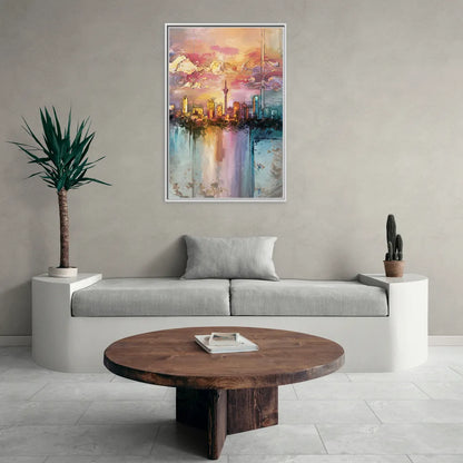 San Antonio Skyline Sunset - Living Room White Frame Canvas
