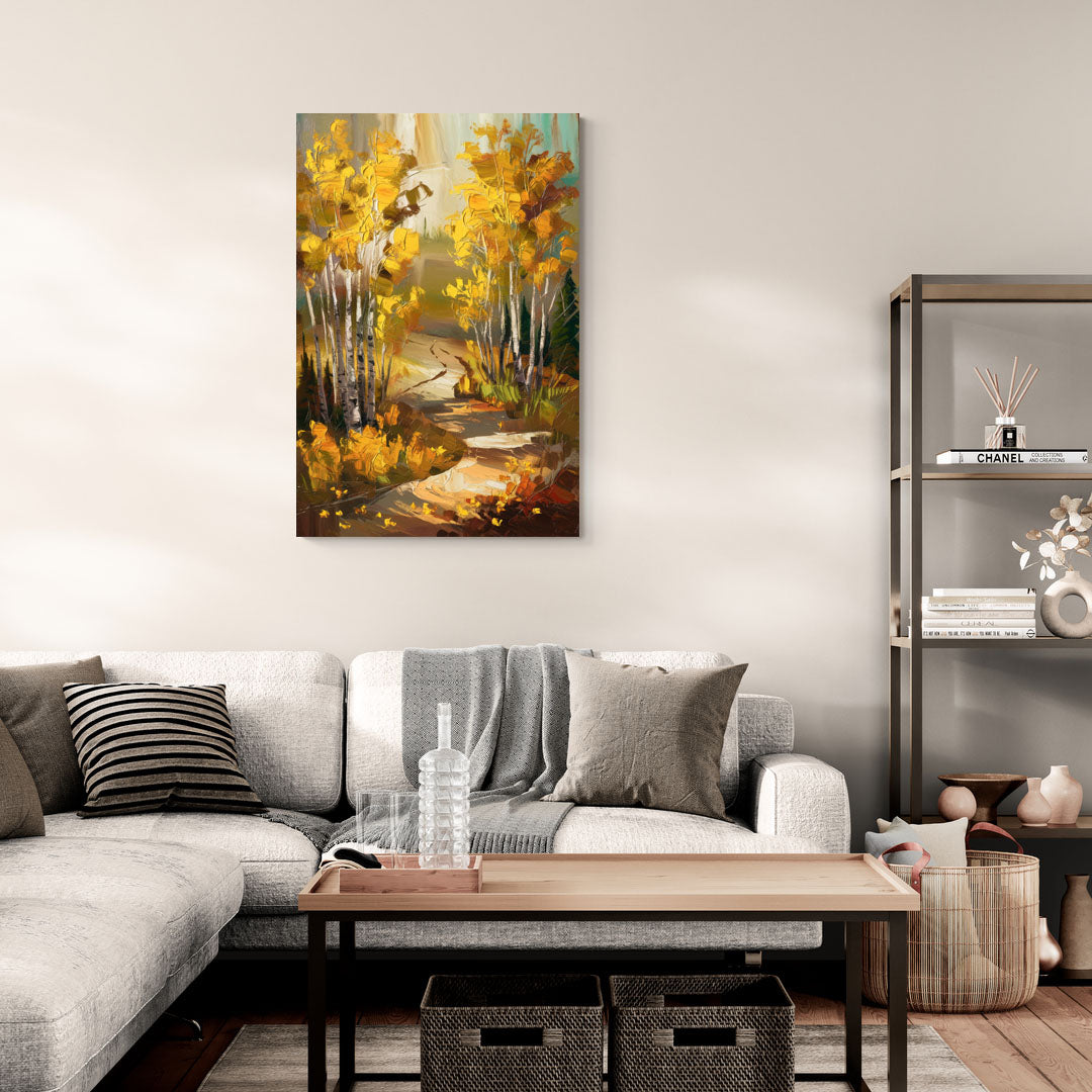 Aspen Trail Through the Trees - Canvas Wall Art Living Room