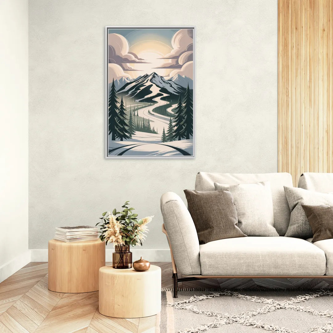 Blackcomb Mountain View - Living Room White Frame Canvas