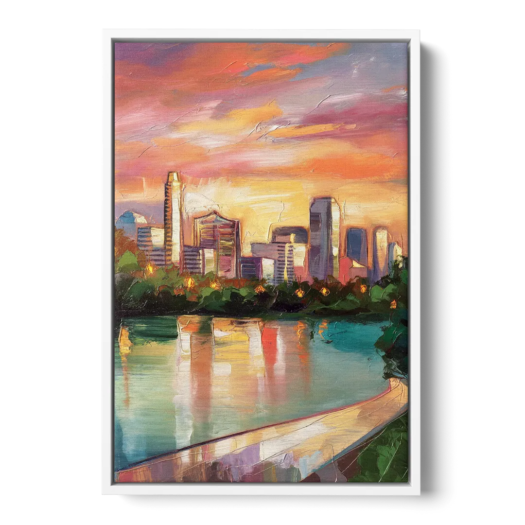 Austin Enchanting Cityscape - White Frame Canvas