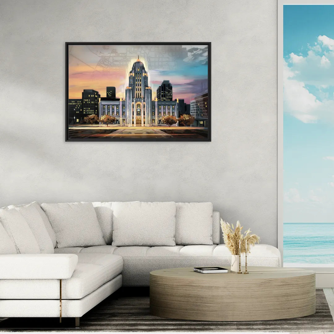Buffalo City Hall Iconic View - Living Room Black Frame Canvas