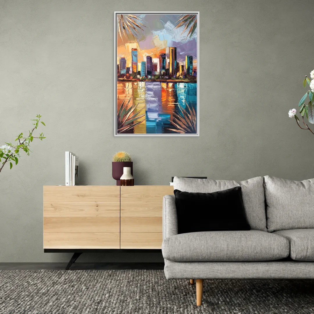 Tampa Downtown Harbor - Living Room White Frame Canvas