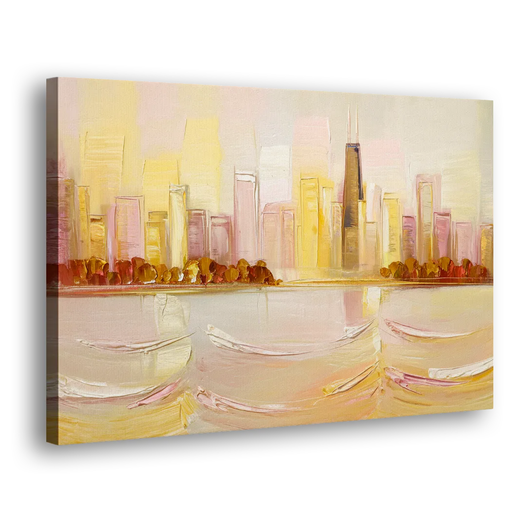 Chicago Cityscape At Dawn - Canvas Print Art Sides