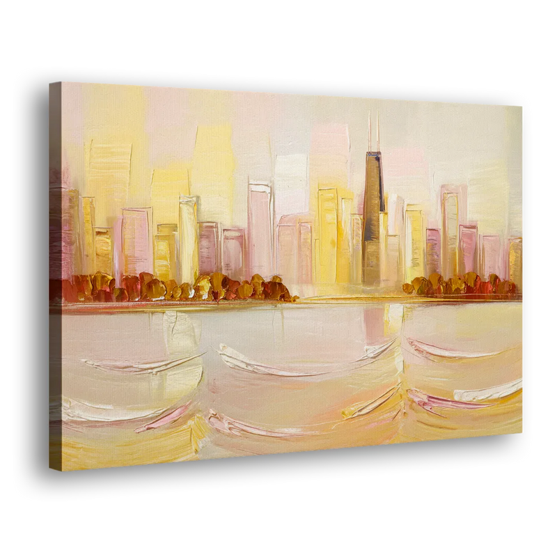 Chicago Cityscape At Dawn - Canvas Print Art Sides