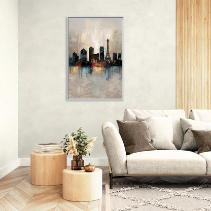 Las Vegas Skyline Silhouette - Living Room White Frame Canvas