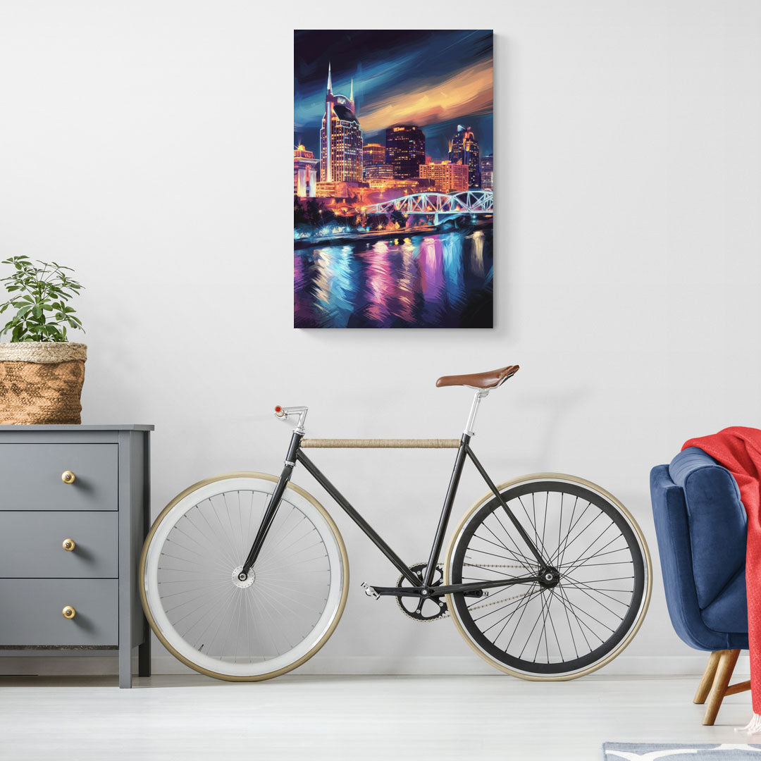 Nashville Bright Lights Skyline - Canvas Wall Art Living Room