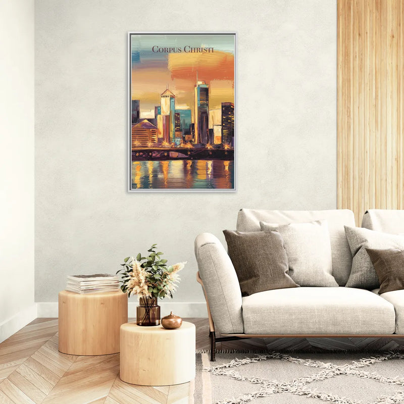 Corpus Christi Skyline View - Living Room White Frame Canvas