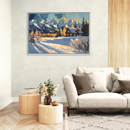 Jackson Hole Winter Wonderland - Living Room White Frame Canvas