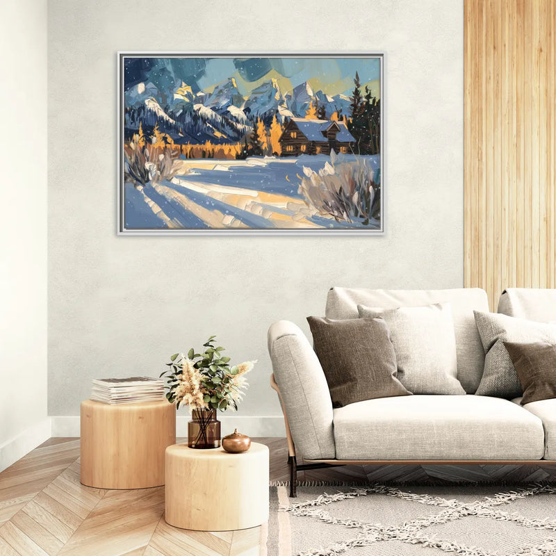 Jackson Hole Winter Wonderland - Living Room White Frame Canvas
