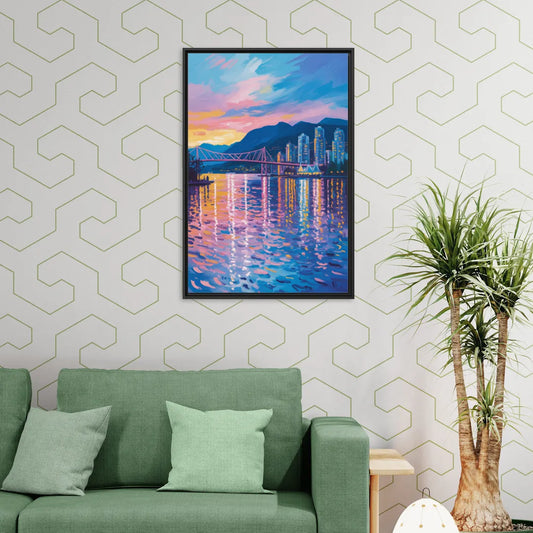 Vancouver Burrard Inlet - Living Room Black Frame Canvas