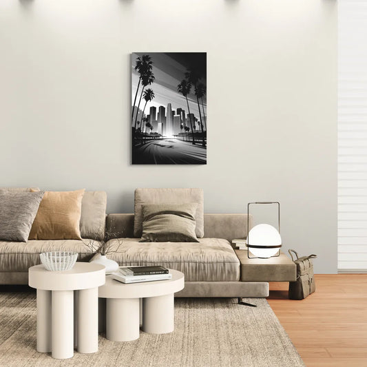 Los Angeles Black and White Cityscape Monochrome - Canvas Wall Art Living Room