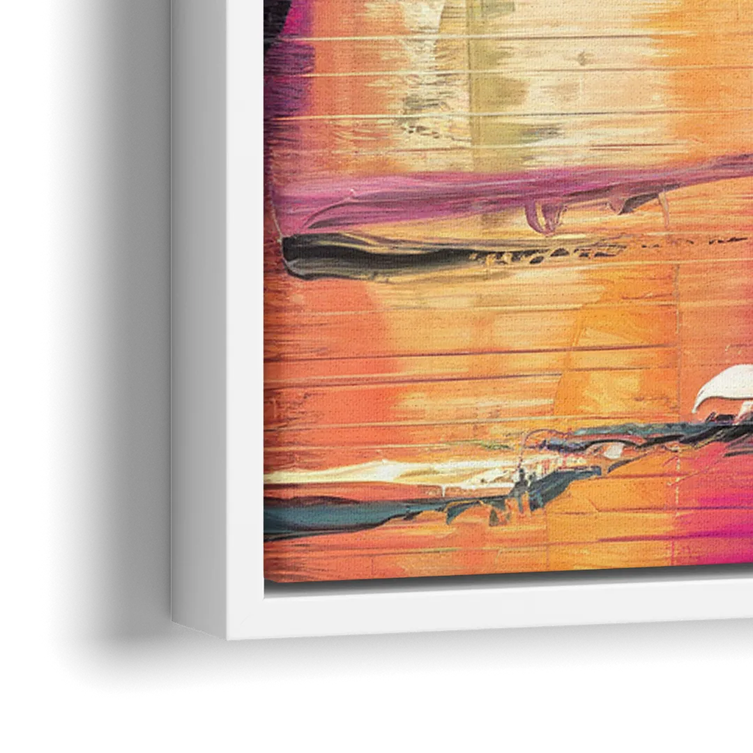 Miami Palm Trees and Sunset - Close-Up White Frame Canvas