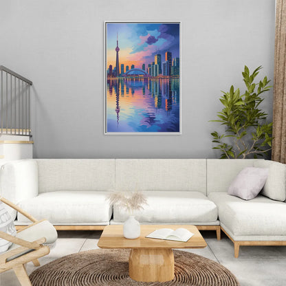 Toronto Skyline Evening Glow - Living Room White Frame Canvas