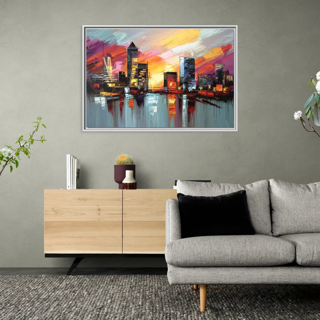 Birmingham Sunset Skyline - Living Room White Frame Canvas
