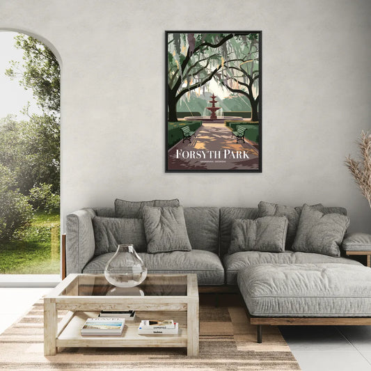 Savannah Forsyth Park Pathway - Living Room Black Frame Canvas