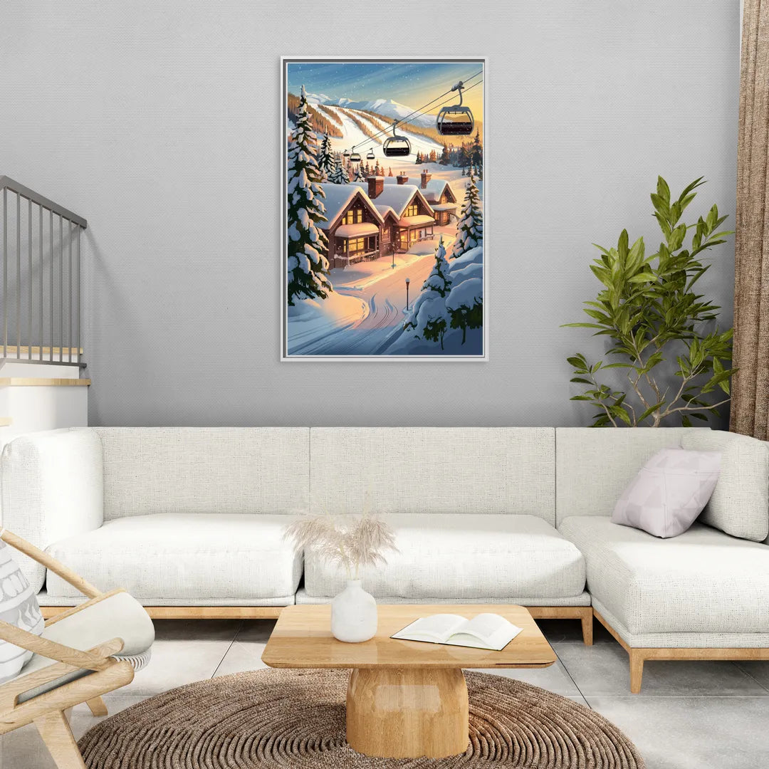 Park City Snowy Landscape - Living Room White Frame Canvas
