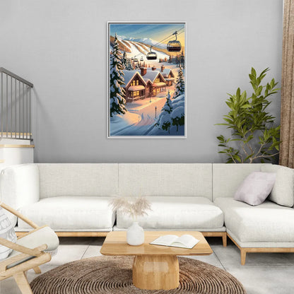 Park City Snowy Landscape - Living Room White Frame Canvas
