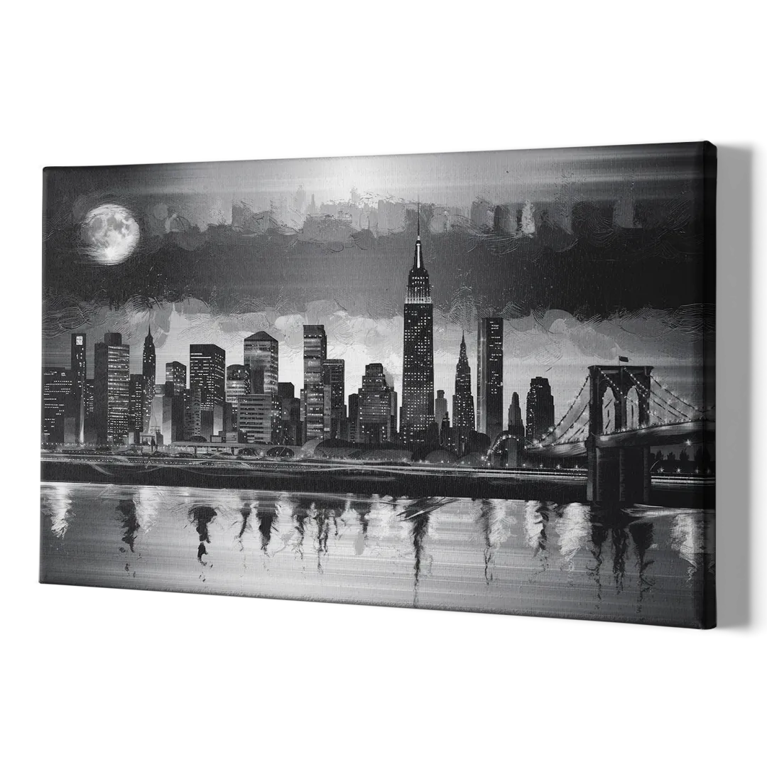 New York City Black And White Skyline - Canvas Print Art Sides