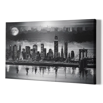 New York City Black And White Skyline - Canvas Print Art Sides
