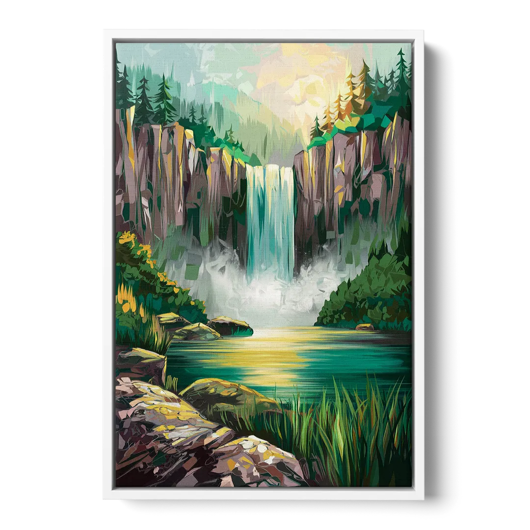 Spokane Waterfalls Scene - White Frame Canvas