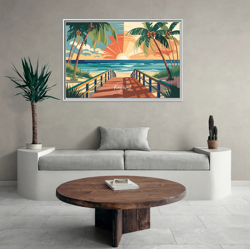 Key West Ocean Breeze - Living Room White Frame Canvas