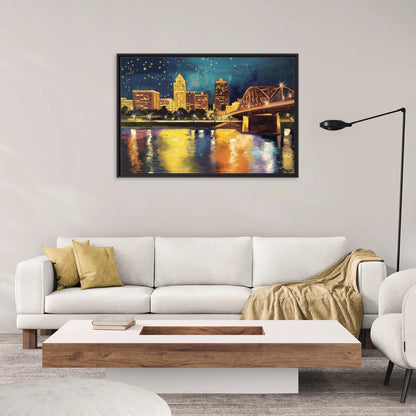 Louisville Cityscape Glow - Living Room Black Frame Canvas