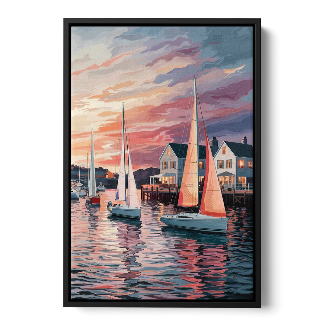 Camden Inner Harbor Sunset - Black Frame Canvas