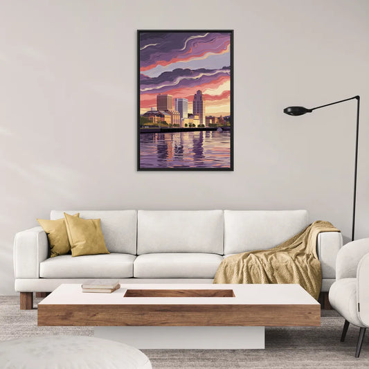 Norfolk Skyline at Sunset - Living Room Black Frame Canvas
