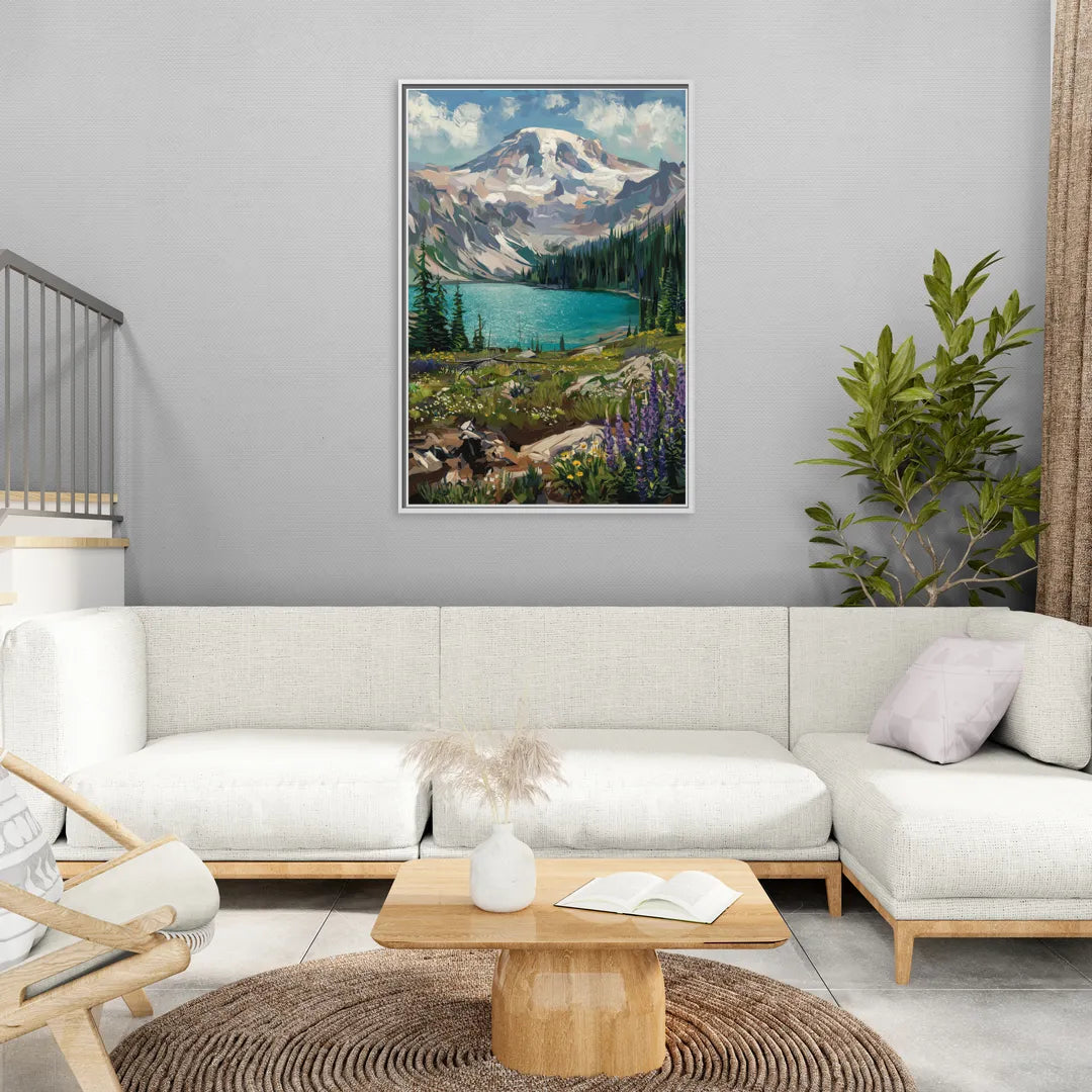Washington State Mountain View - Living Room White Frame Canvas