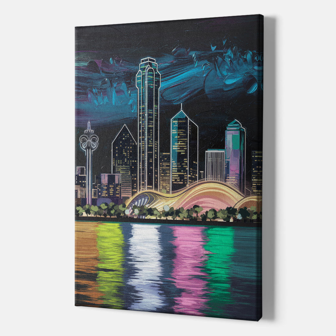 Dallas Skyline Reflection - Canvas Wall Art Indoor