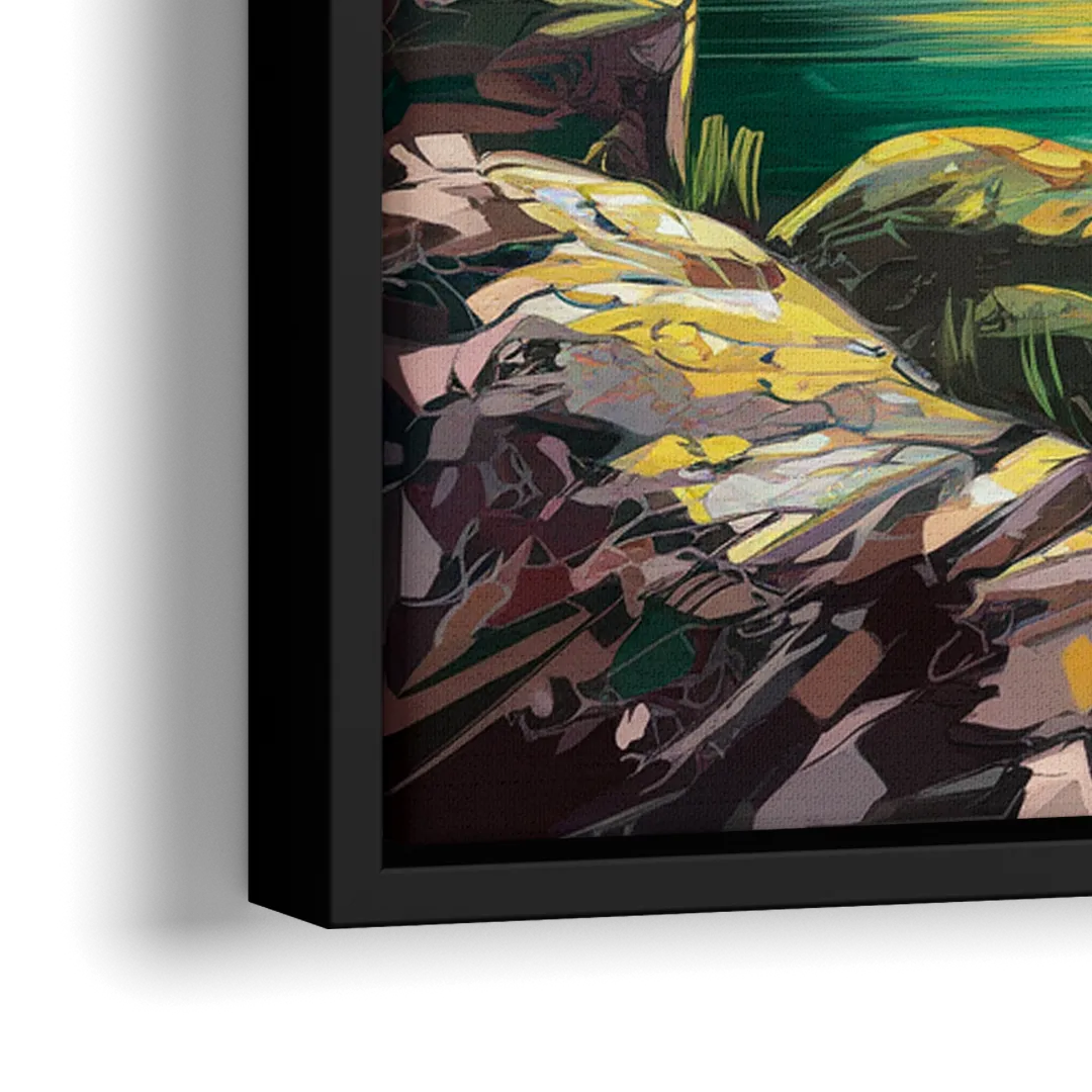 Spokane Waterfalls Scene - Close-Up Black Frame Canvas