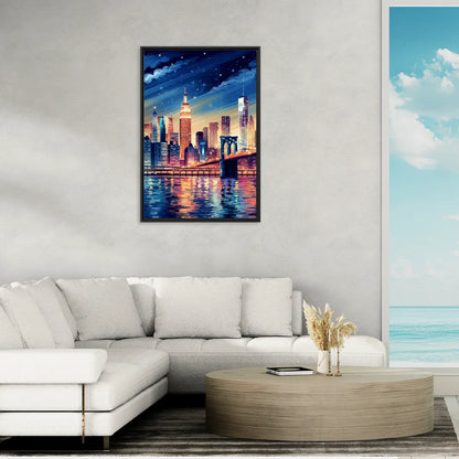 New York City Night Lights - Living Room Black Frame Canvas