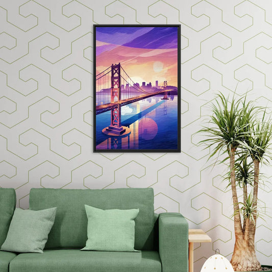 San Francisco Bay Bridge Panorama - Living Room Black Frame Canvas