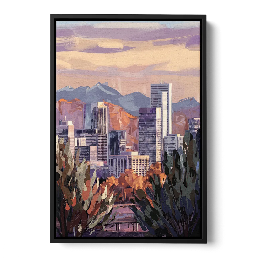 Denver Downtown Panorama - Black Frame Canvas