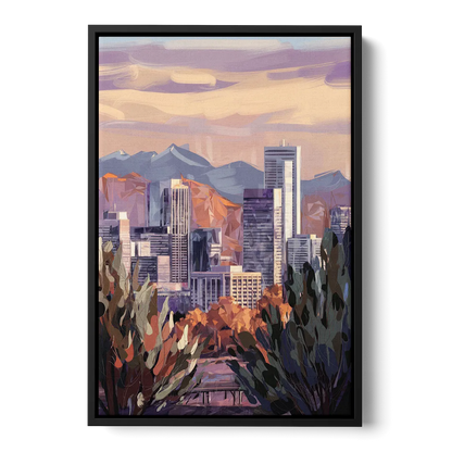 Denver Downtown Panorama - Black Frame Canvas