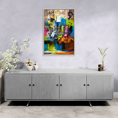 Austin Graffiti Street Style - Living Room White Frame Canvas