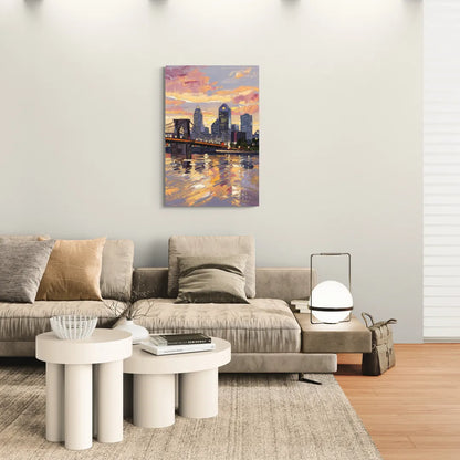 Cincinnati Skyline at Sunset - Canvas Wall Art Living Room