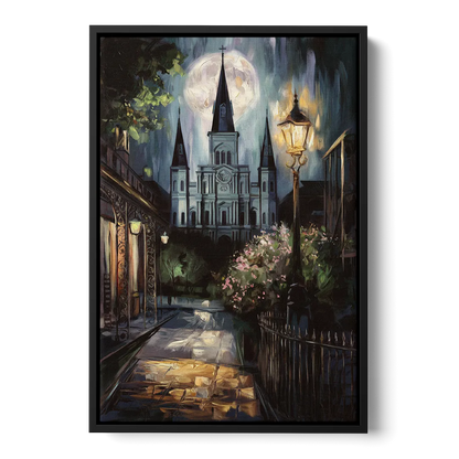 New Orleans Cathedral Silhouette - Black Frame Canvas