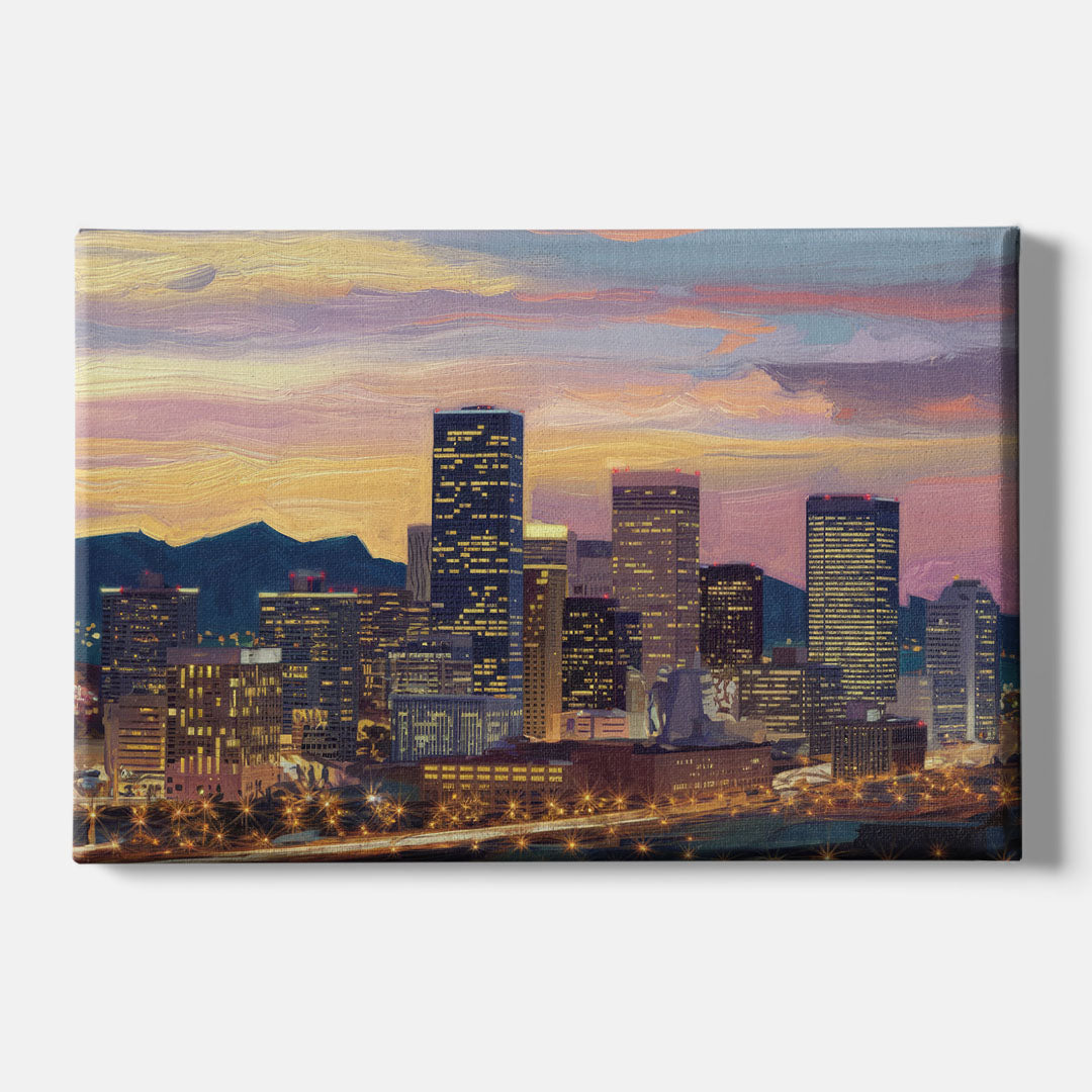 Denver Skyline At Dusk - Canvas Wall Art